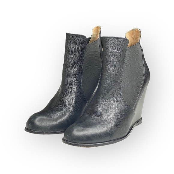 Corso Como  Edgy Biker Wedge Heel Platform Leather Boots Booties  Black 9.5M  - Picture 9 of 16